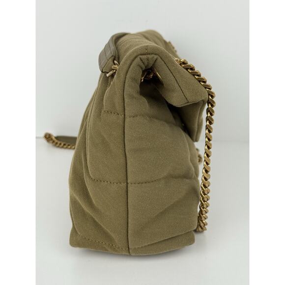SAINT LAURENT Small Puffer Wool Chevron Quilt Shoulder Bag in Olive Green - Picture 7 of 13